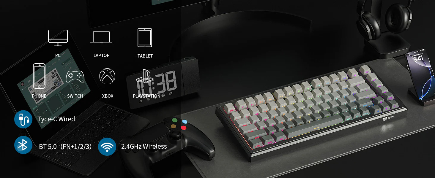 Бездротова ігрова клавіатура ONIKUMA G83 трирежимна механічна з RGB-підсвіткою Hot-Swap 8000 mAh